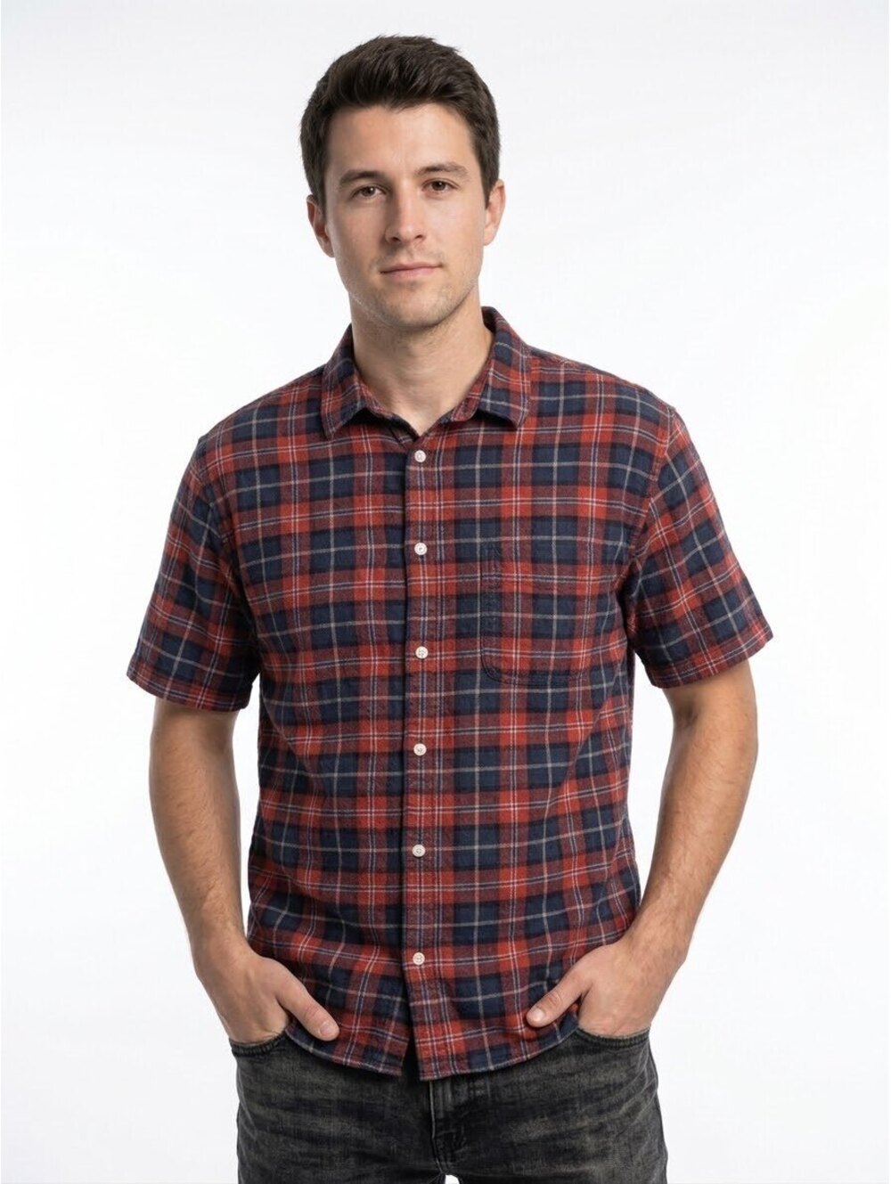 Vans Men's Loose Fit Short Sleeve Plaid Shirt Large
